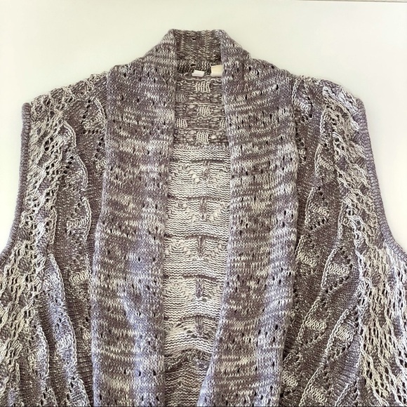 Anthropologie Moth Lavena Pointelle Draped Open Front Cardigan Sweater Vest Grey - Picture 10 of 16
